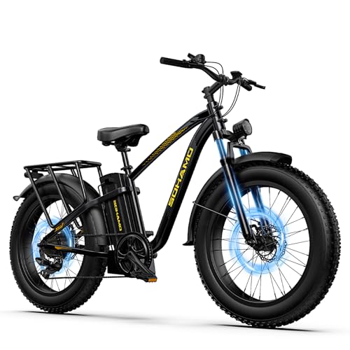 SOHAMO M3 Electric Mountain Bike for Adults, 1500W Peak Motor 30mph Electric Bike, 26"*4" Fat Tire Ebike w/ 48V 15/20AH Removable Battery, 40/60 Miles 7-Speed Gears E Bike for Dirt Sandy Snow Offroad