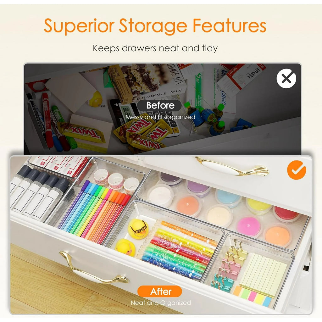 Clear Plastic Drawer Organizer Set - 14 PCS Storage Bins for Kitchen, Bathroom, Makeup and Office H497748