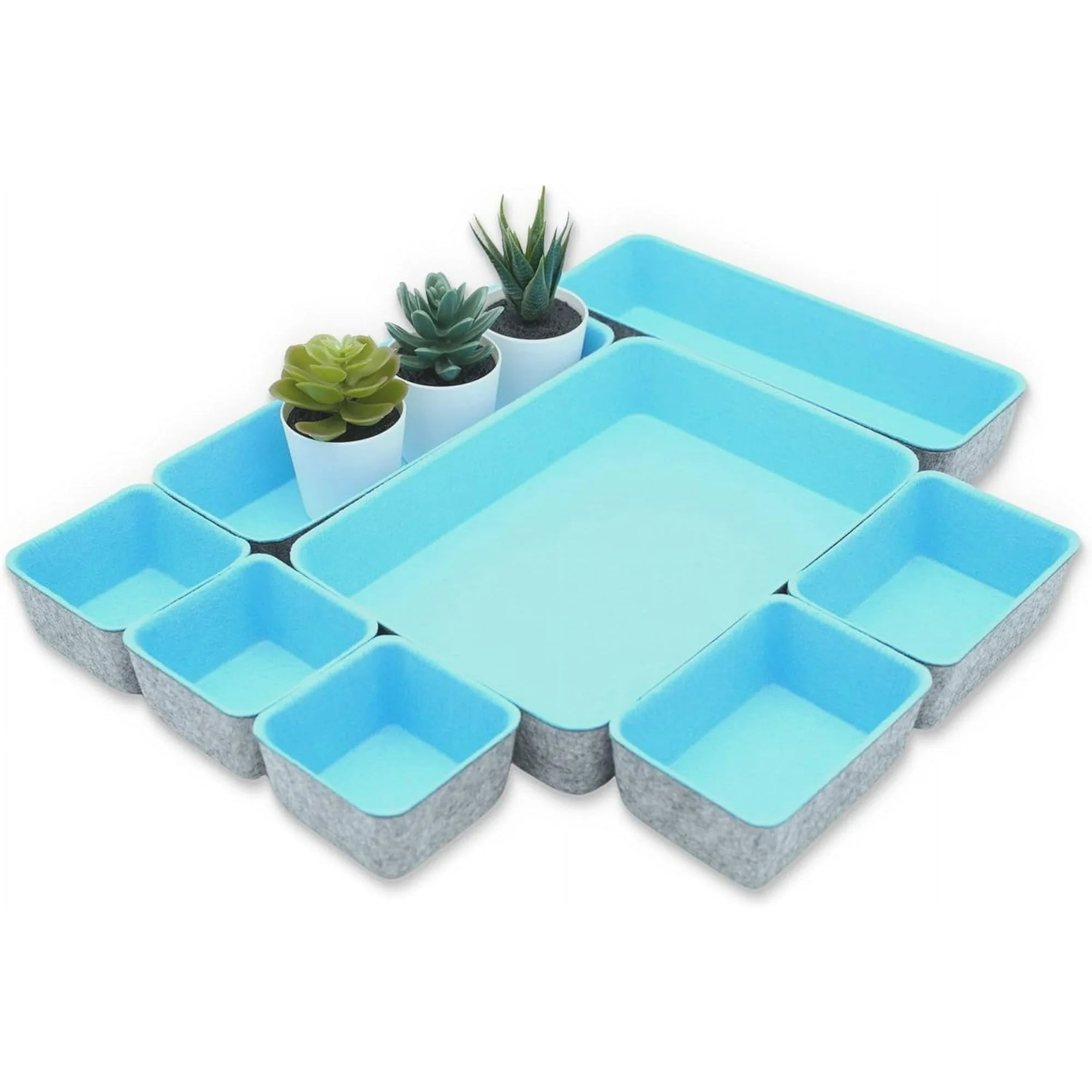 Felt drawer organizer trays for desk storage, 8-piece set in glacier gray H2147