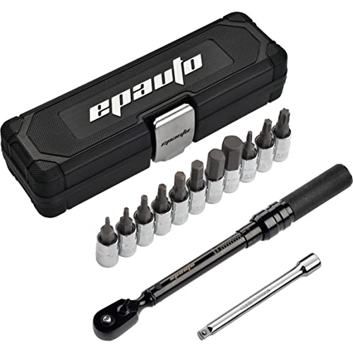 EPAuto Bike Tool 1/4 Inch Drive Click Torque Wrench Set (2 to 20 Nm), Hex/Torx Bit Socket Extension Bar Bicycle Maintenance Kit, Black