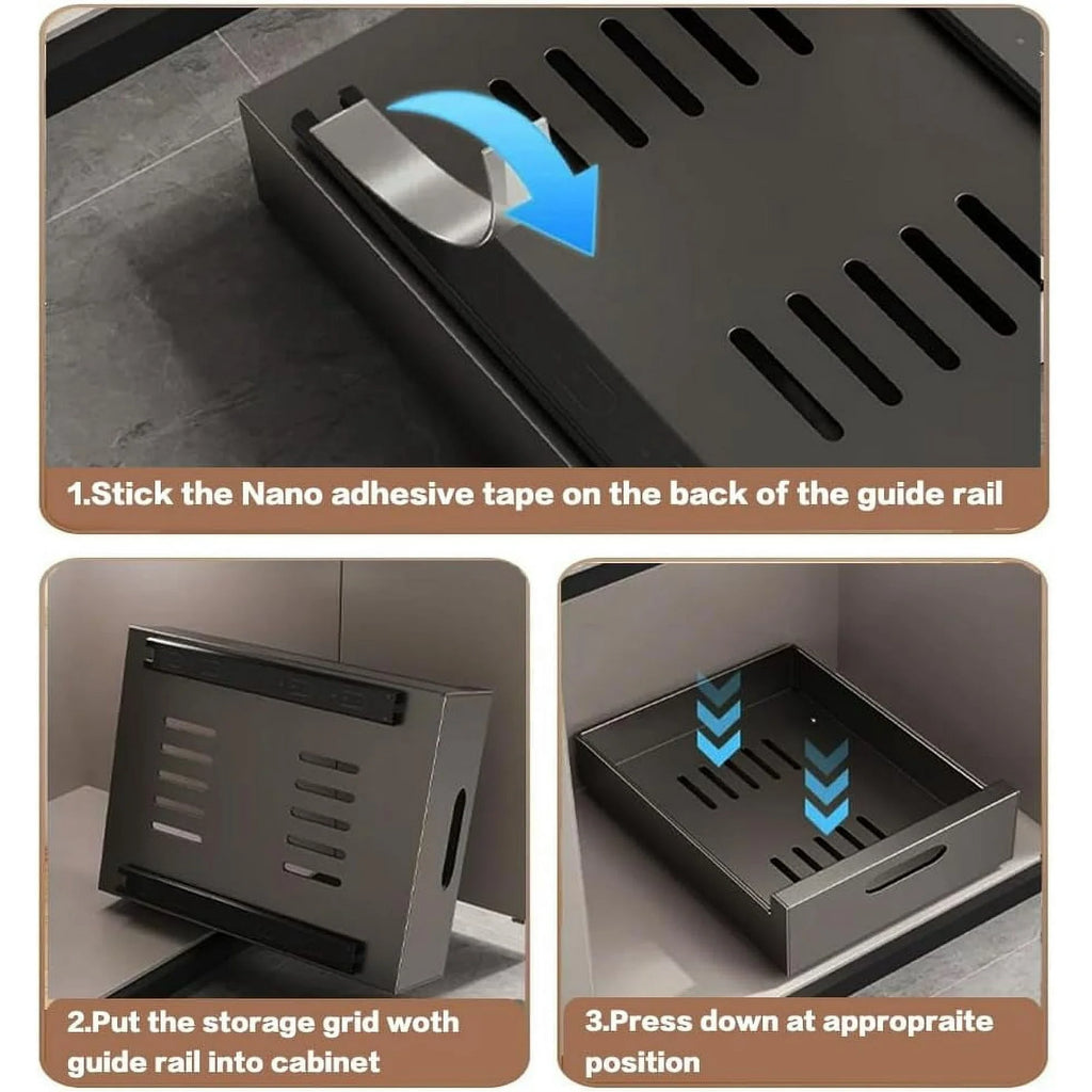 2 Pack Pull Out Drawers for Cabinets, 10W Adhesive Carbon Steel Organizer X139351