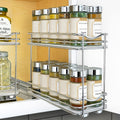 Pull Out Spice Rack Organizer for Kitchen Cabinets, 2 Tier Sliding Drawer Shelf with Heavy Duty Ball Bearing Glides, Vertical Storage for Spice Jars and Bottles, Brown