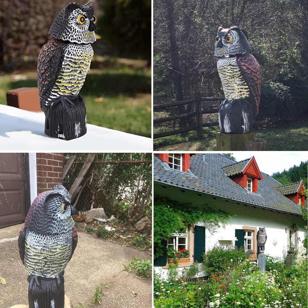 Owl Decoy with Rotating Head for Bird Deterrent K1693