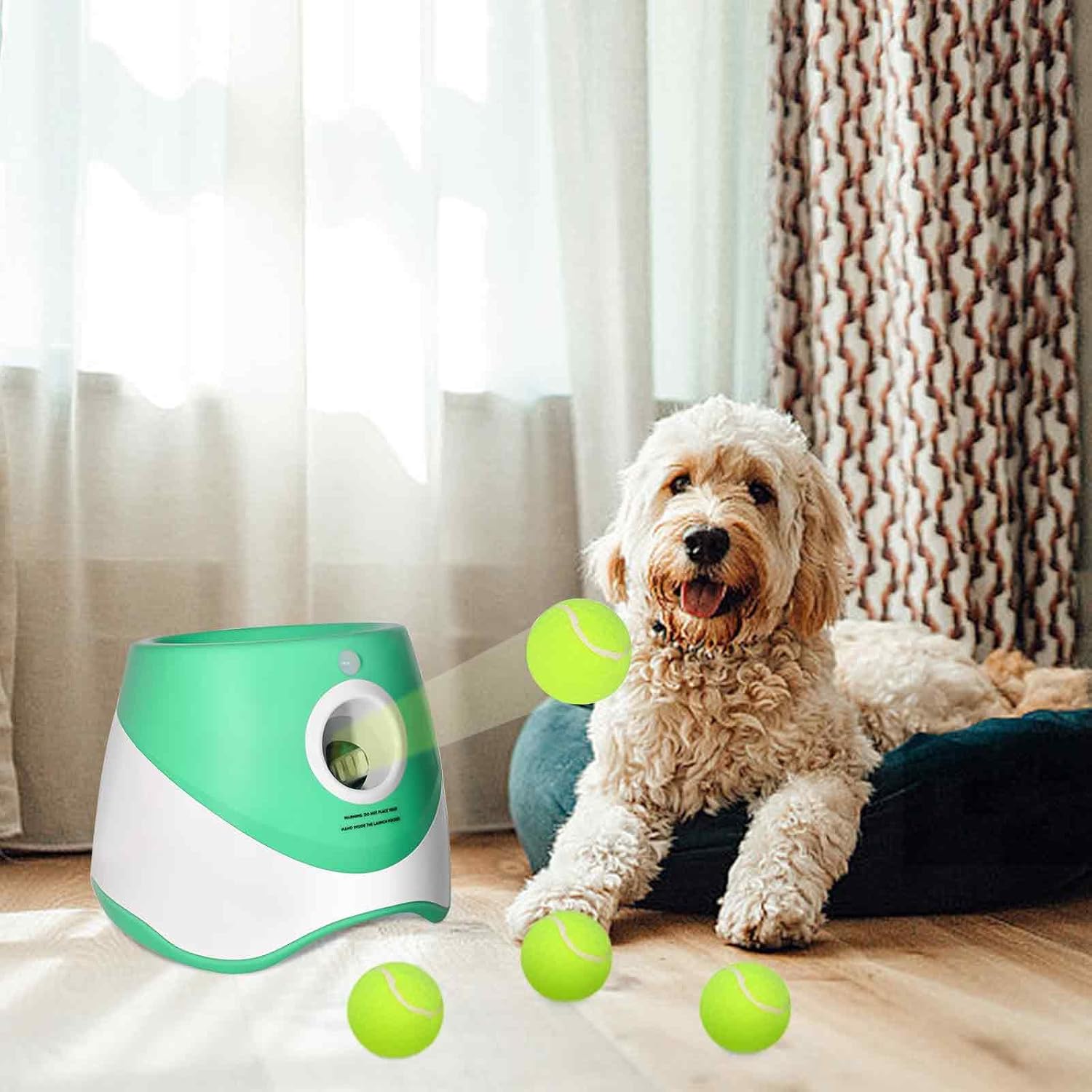 Dog Ball Launcher with 12 Tennis Balls, Indoor Outdoor Thrower E4314