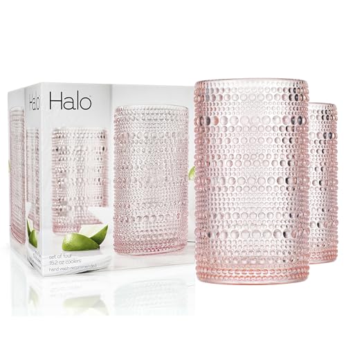 Glaver's Hobnail Drinking Glasses, Blue Vintage Glassware Set, Beaded Drinking Glasses, Set Of 4 13 oz Cocktail Glass Set, Bubble Glasses, For Everyday Usage