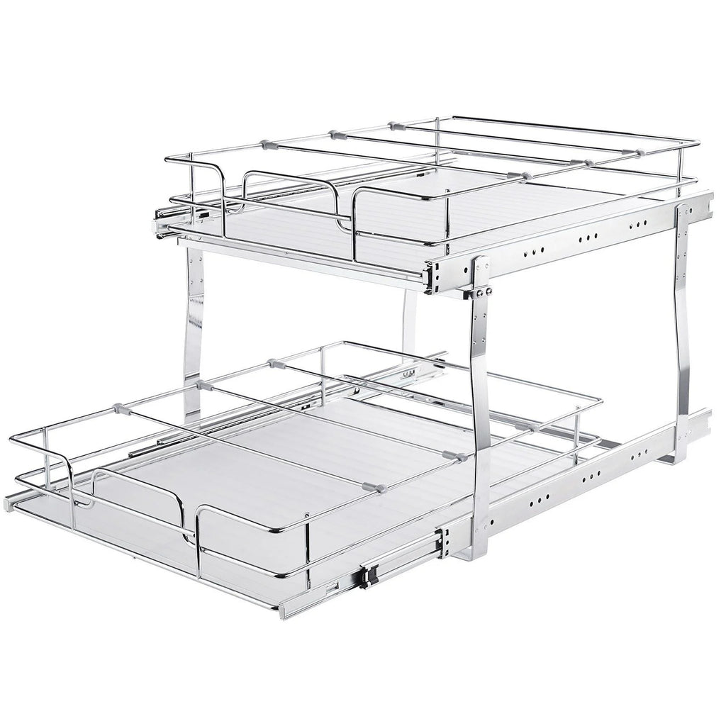 2 Tier Pull Out Cabinet Organizer, Chrome Steel Slide Out Shelves J23936