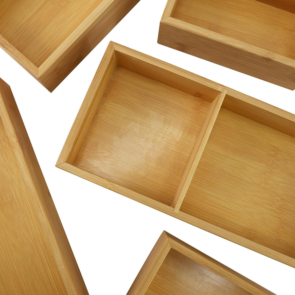 Bamboo Drawer Organizer Tray for Utensils and Desk Storage W30834