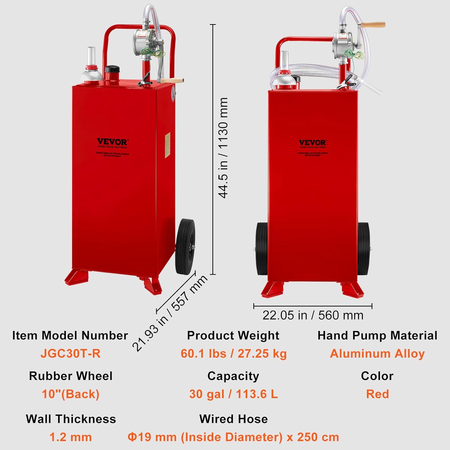 30 Gallon Portable Gas Caddy with Wheels and Manual Transfer Pump L76285