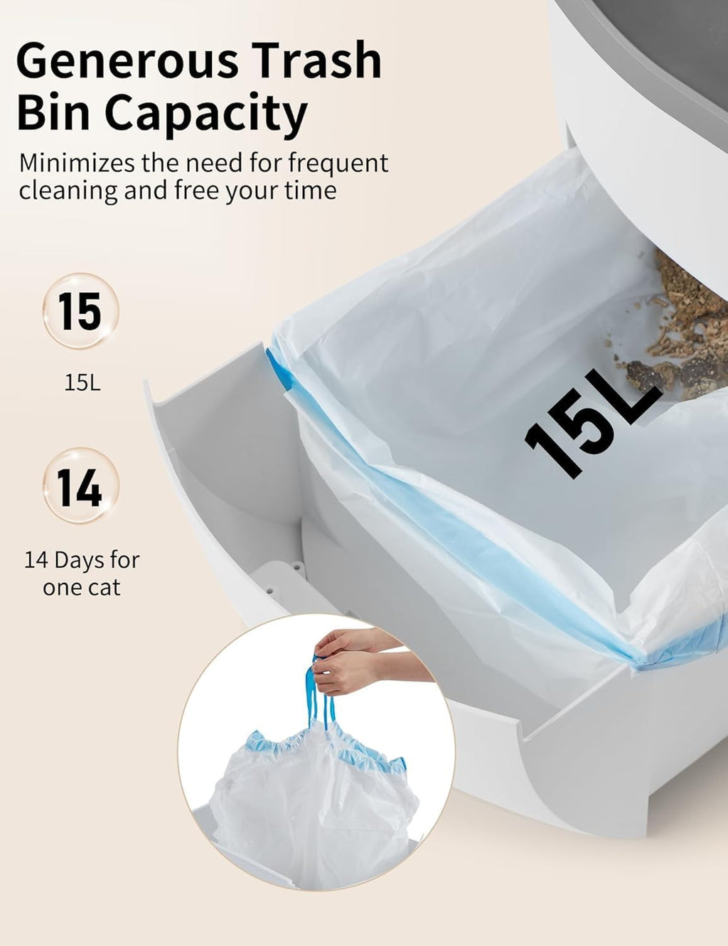 Self-Cleaning Cat Litter Box with Extra Large Waste Drawer E2055