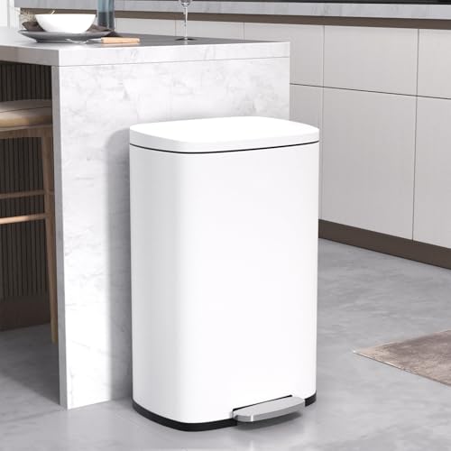50 Liter / 13 Gallon Kitchen Trash Can with Lid, Stainless Steel Trash Can with Foot Pedal and Plastic Inner Bucket, Fingerprint-Resistant Soft Close Lid Garbage Can, Odor Proof and Hygienic, Pink
