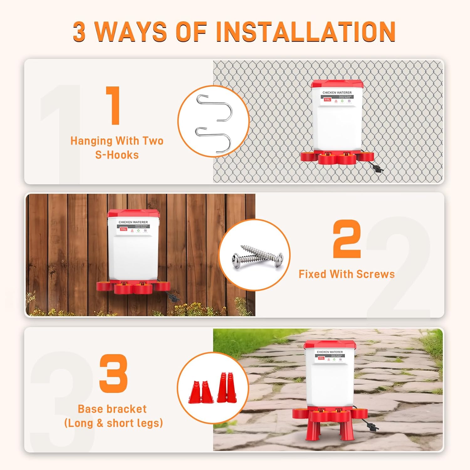 Heated Poultry Waterer, Thermostatically Controlled 11L Plastic Hanging Chicken Waterer L70743