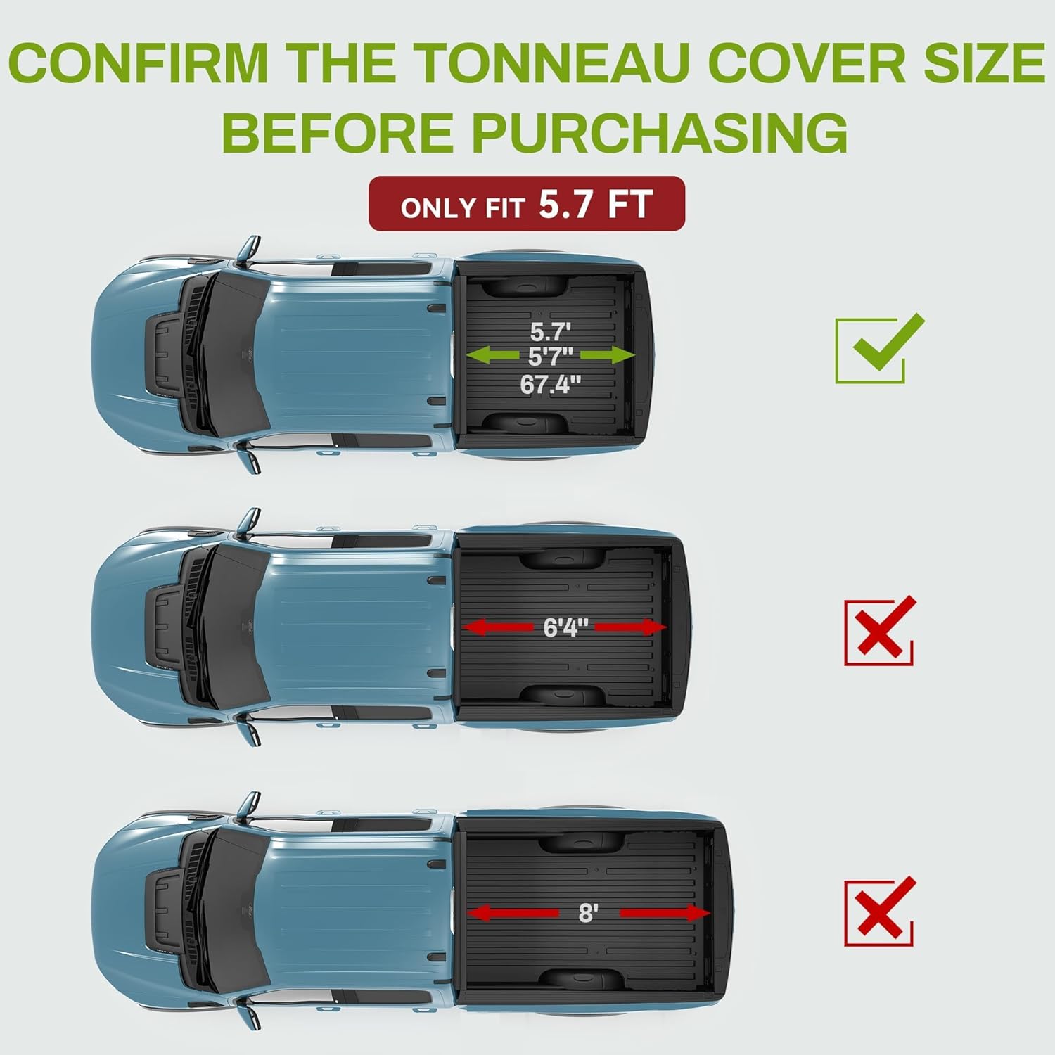 Soft Tri-fold Truck Bed Tonneau Cover for 2009-2024 Dodge Ram 1500 5.7ft Bed Q8514