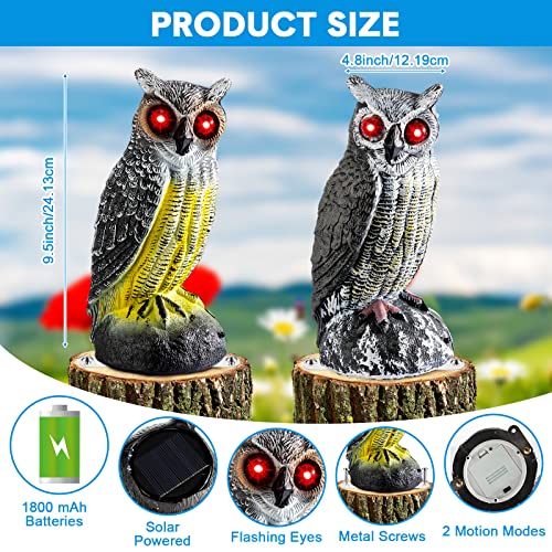 Owl Decoy with Red Flashing Eyes for Garden Yard, 2 Pack T53383
