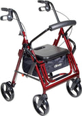 Drive Medical 795BU Duet Dual Function Transport Wheelchair Rollator Rolling Walker, Burgundy, Comfortable Padded Seat, Carry Pouch for Added Privacy and Security of Personal Items