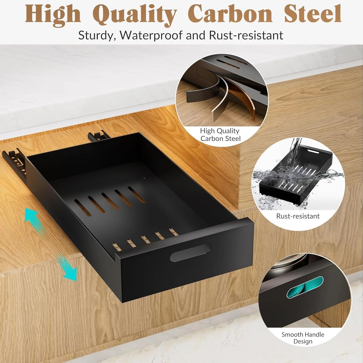Adhesive Pull Out Cabinet Organizer, 10-Inch Carbon Steel Roll-Out Drawer for Pantry I113644