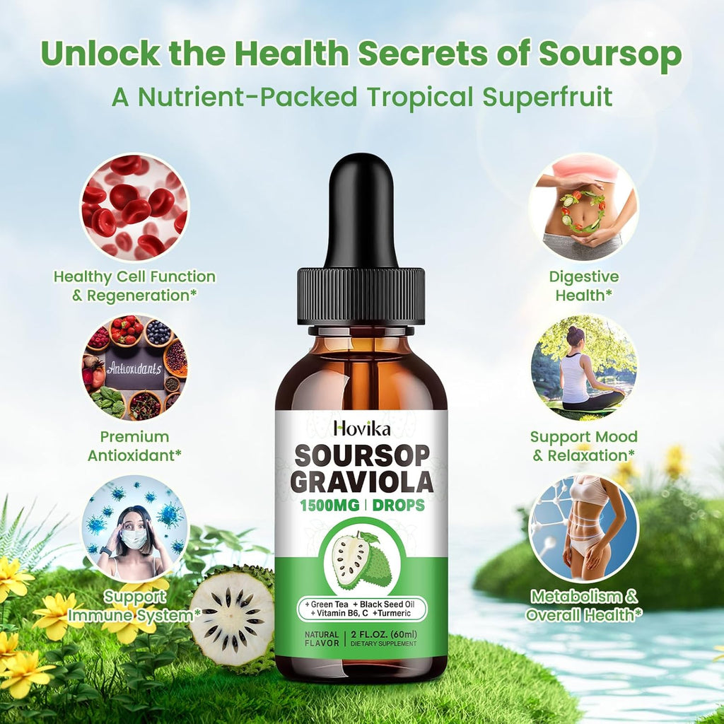 Soursop Graviola Liquid Drops with Green Tea, Black Seed Oil, Turmeric V562