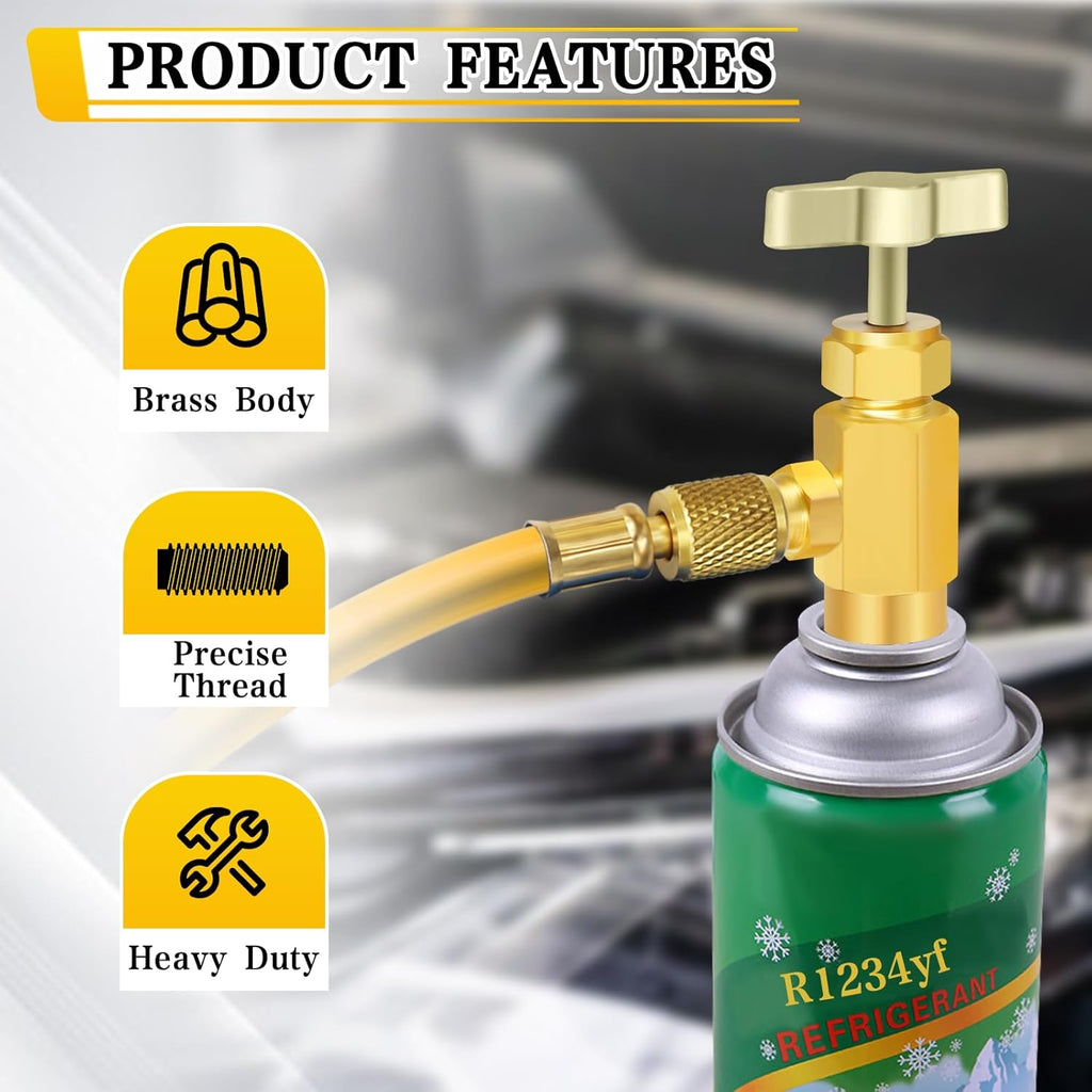 R1234YF Can Tap Valve with Valve Core Removal Tool for Car A/C Refrigerant Refilling O409