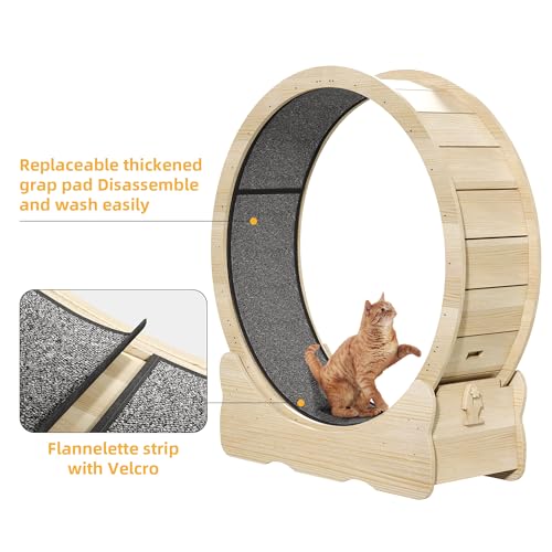 Cat Wheel Exerciser for Indoor Cats, 43.3 Inch Solid Wood with Carpeted Runway K394116