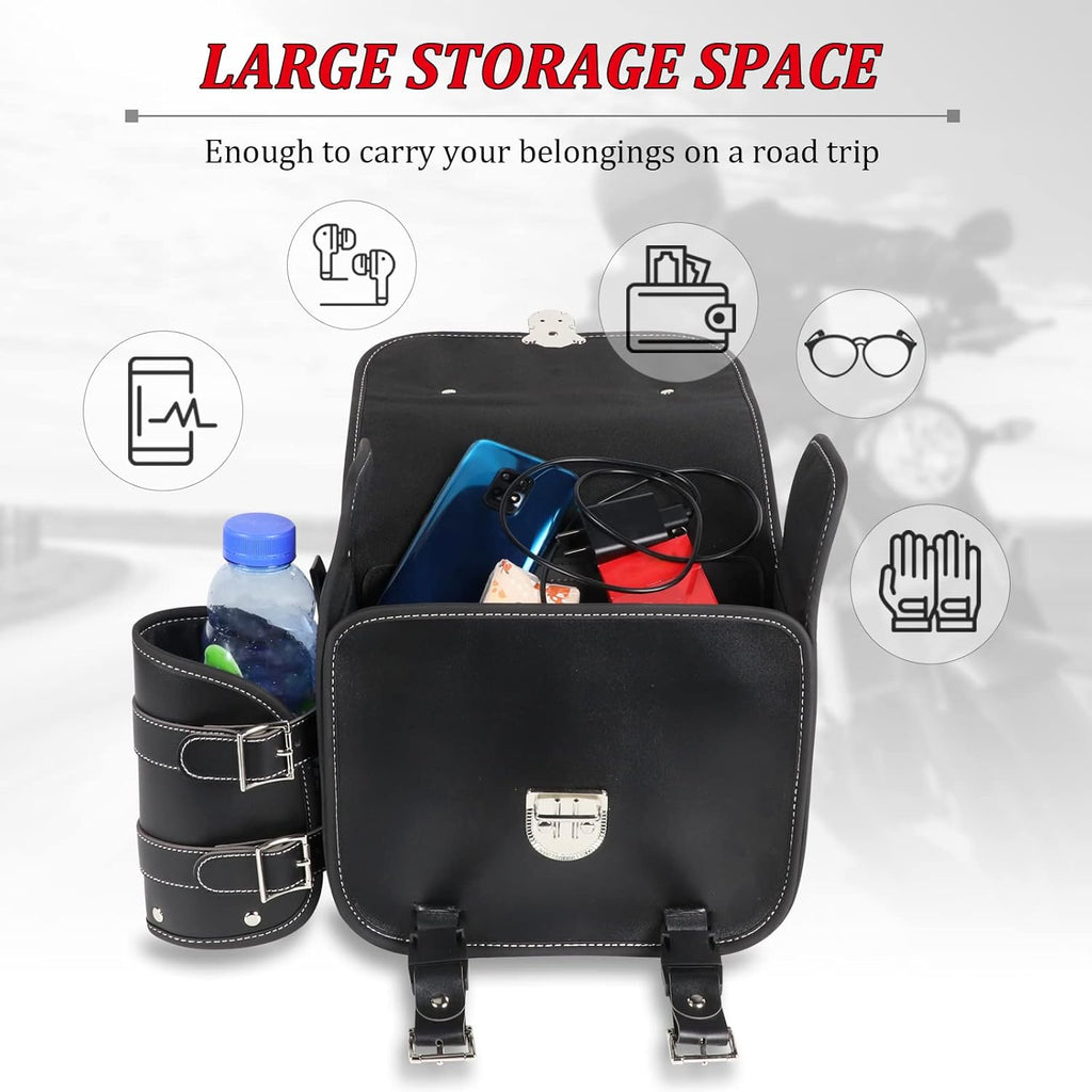 Motorcycle Throw Over Saddlebags Lockable Synthetic Leather, 2 Pack Black W759965