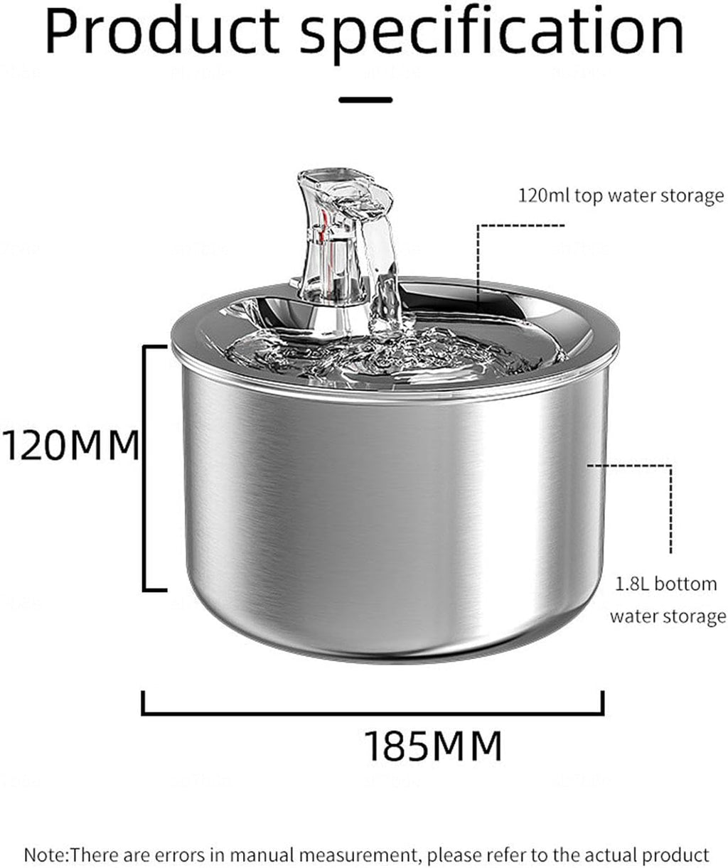 Stainless Steel Pet Water Fountain, 2L, Adjustable Flow, Quiet D510
