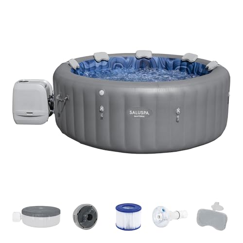 Bestway SaluSpa Santorini HydroJet 5 to 7 Inflatable Hot TubRound Portable Outdoor Spa with 180 Soothing Jets and Cover, Gray