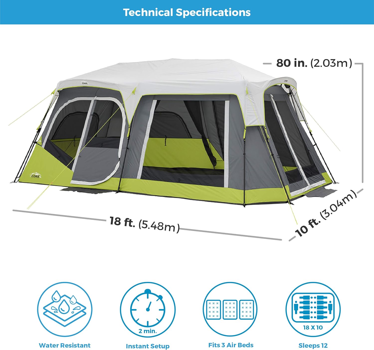 12 Person Instant Cabin Tent with 3 Rooms for Family Camping M435