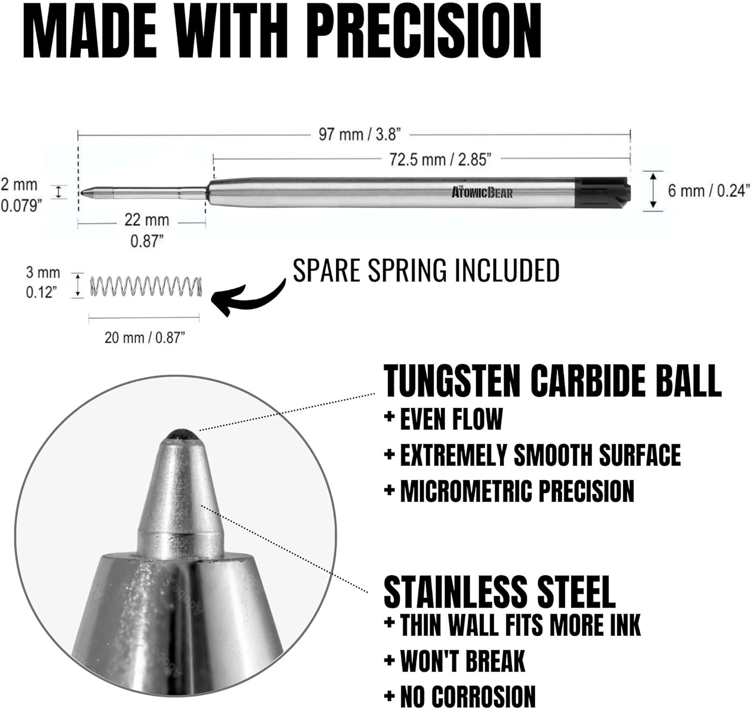 Ballpoint Pen Refills, Black Ink Medium Flow, 6 Pack B6244