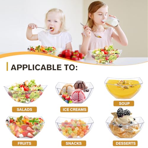 25 Pack Square Plastic Serving Bowls, 8 oz Clear Disposable Bowls for Snacks, Parties and Catering H432362