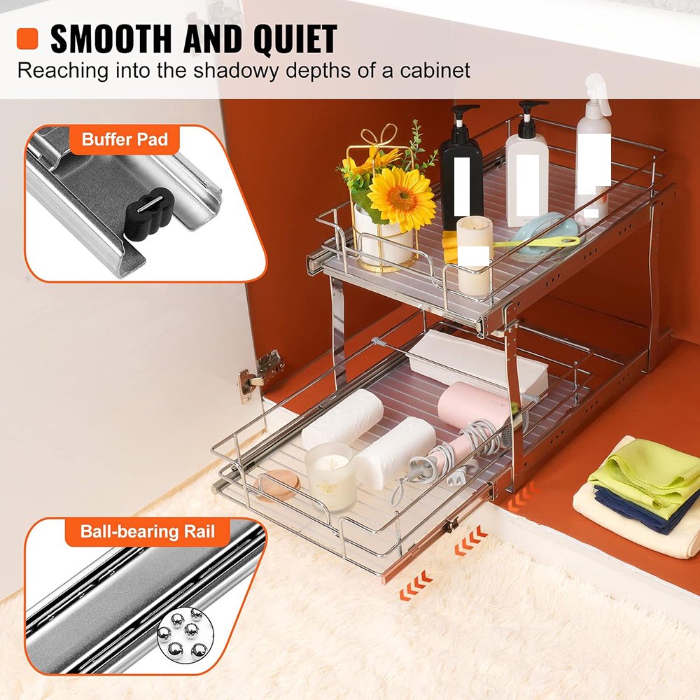 Pull Out Cabinet Organizer, 2 Tier, Chrome-Plated Steel K19181