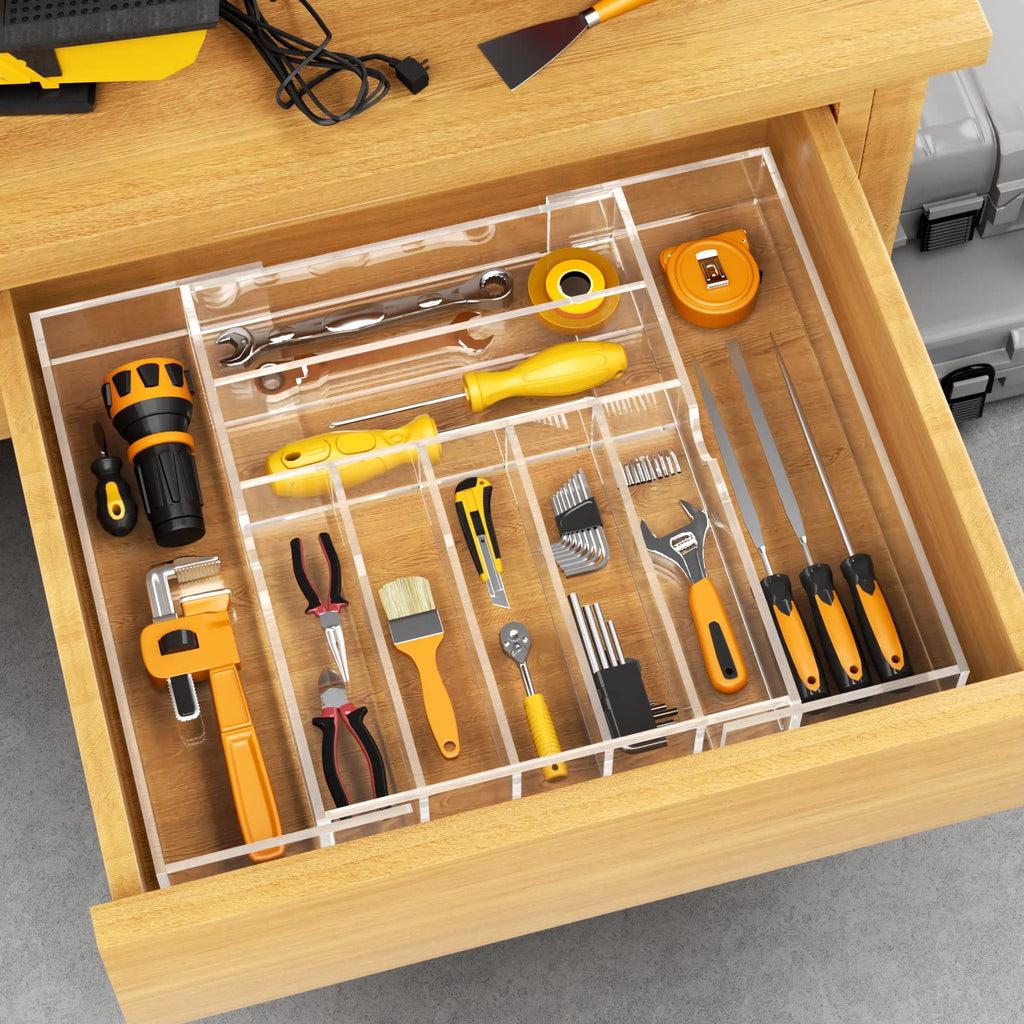 Clear Acrylic Expandable Drawer Organizer with 9 Compartments J315424