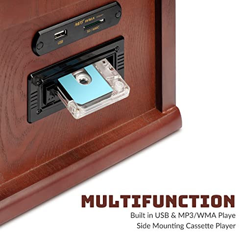 Bluetooth Turntable Record Player with Built-in Speaker, CD, Cassette, FM/AM Radio, USB MP3 Recording S9727