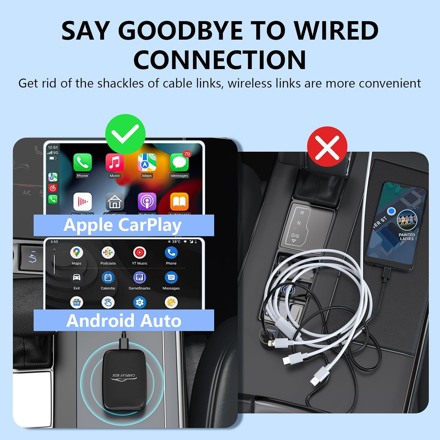 Wireless CarPlay Adapter for iPhone Android, Plug and Play J221
