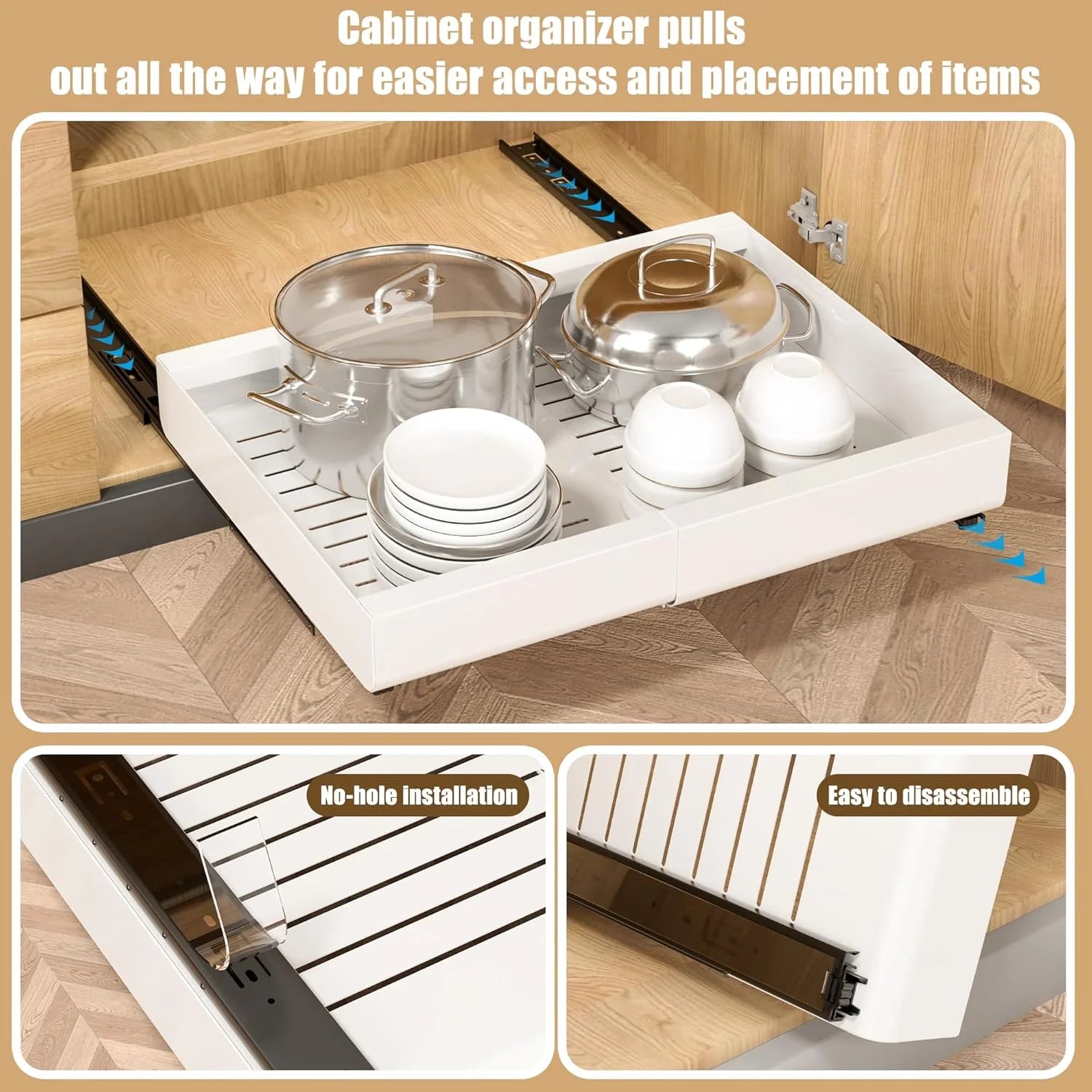 Expandable Pull Out Cabinet Organizer, Heavy Duty Slide Out Drawer N419