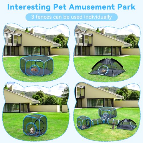 Outdoor Cat Enclosure with Mesh Tent, Tunnel, and Playhouse R709
