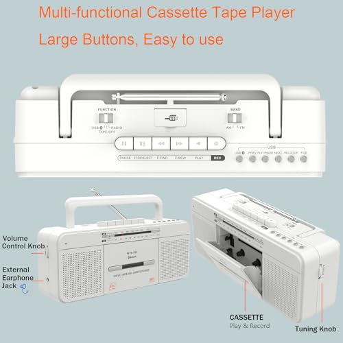 Cassette Player Recorder with Bluetooth, USB, AM/FM Radio W8360