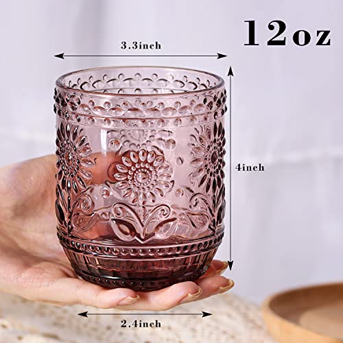 Set of 6 Red Vintage 12oz Glass Cups for Soda, Lemonade, Cocktail, Dishwasher Safe P491537