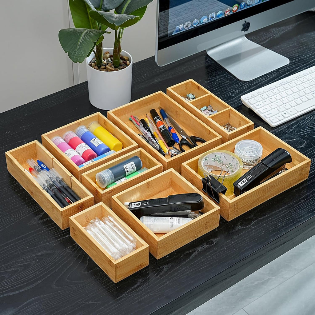 Bamboo Drawer Organizer Set of 9 Storage Bins D8923