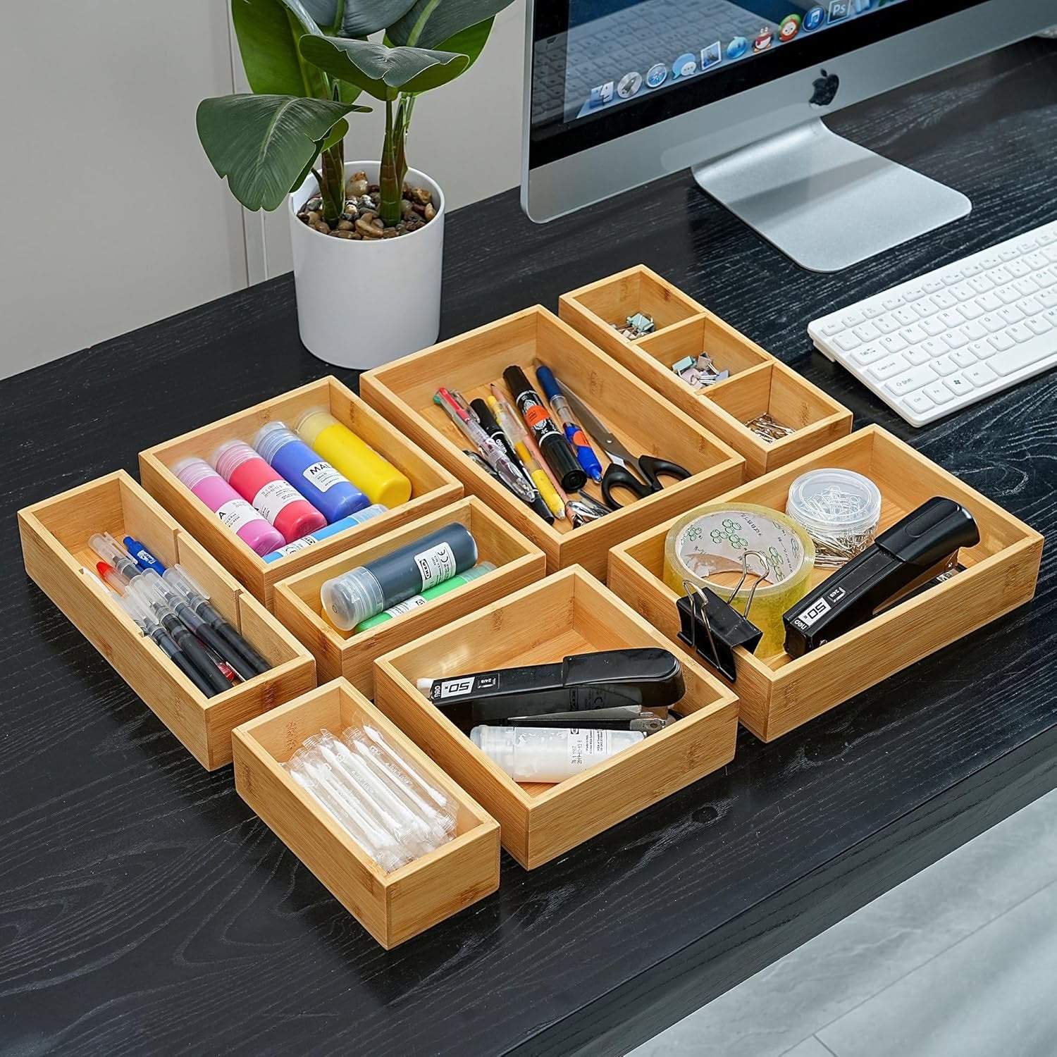 Bamboo Drawer Organizer Set of 9 Storage Bins D8923