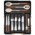 Kitchen Utensil Organizer Expandable, 7-Section Drawer Divider, Deep Compartments for Forks Knives Spoons, Non-Slip Cutlery Tray, -Safe Material, Black
