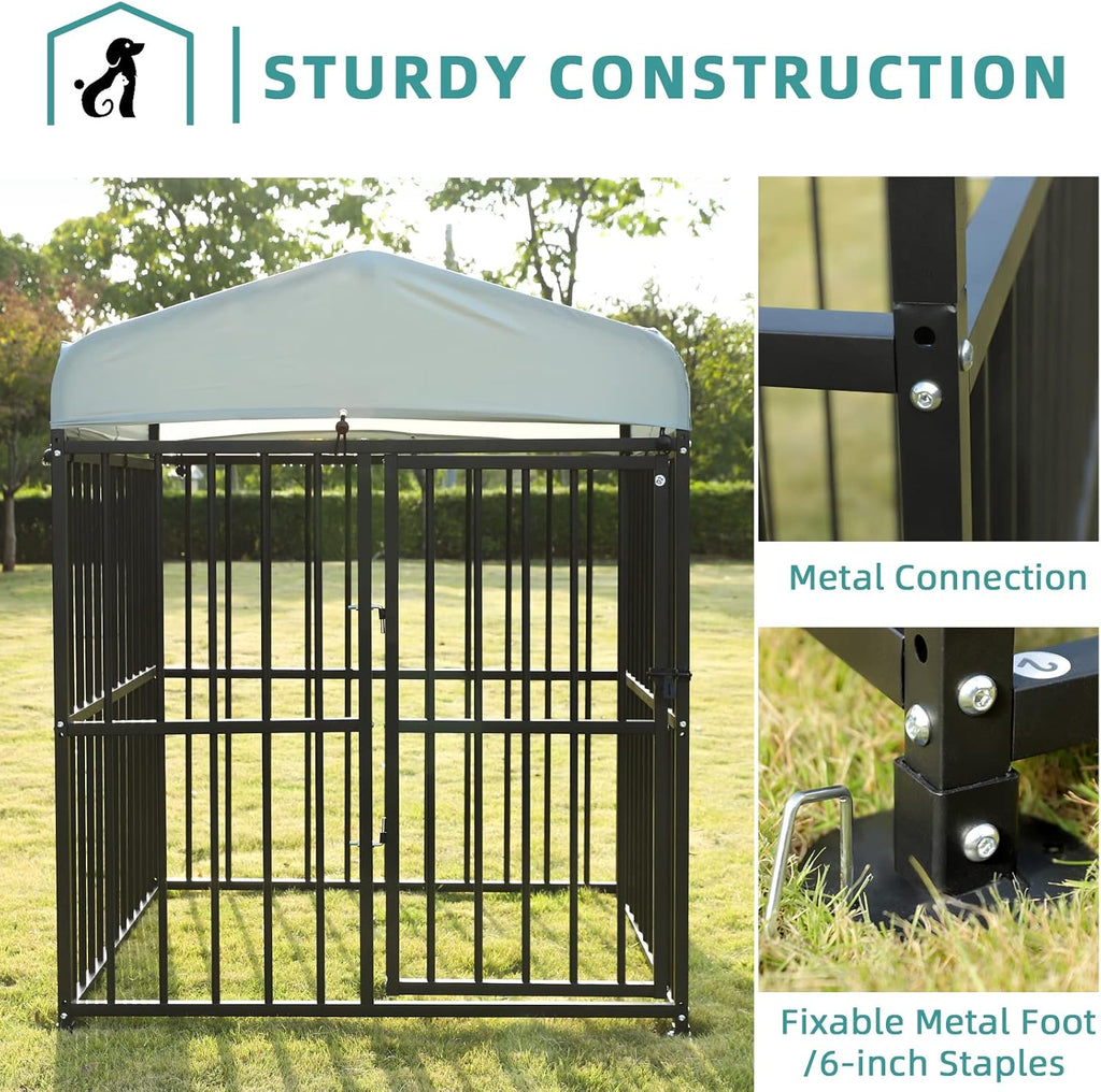 Large Outdoor Dog Kennel Metal Pet Playpen with Waterproof Cover H7795