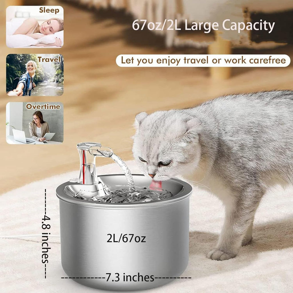 Automatic Water Fountain for Cats, 2L Stainless Steel T539