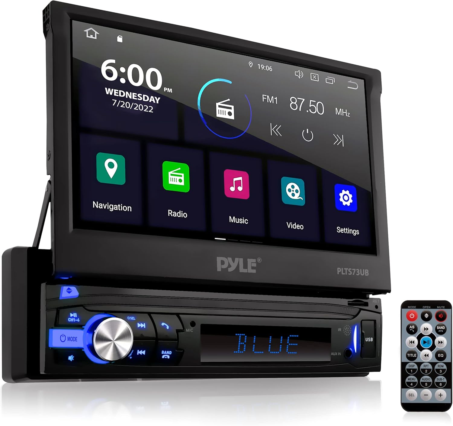 Pyle Car Stereo Video Receiver - Multimedia Player, BT Wireless Streaming, Hands-Free Talking, Motorized Fold-Out 7" Touchscreen Display, MP4/MP3/USB/SD/AM/FM Radio, Single DIN - PLTS73UB.5
