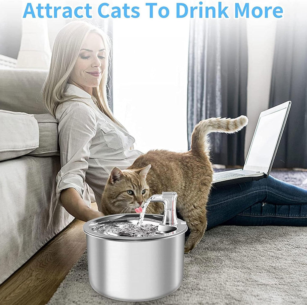 Stainless Steel Pet Water Fountain, 2L, Adjustable Flow, Quiet D510