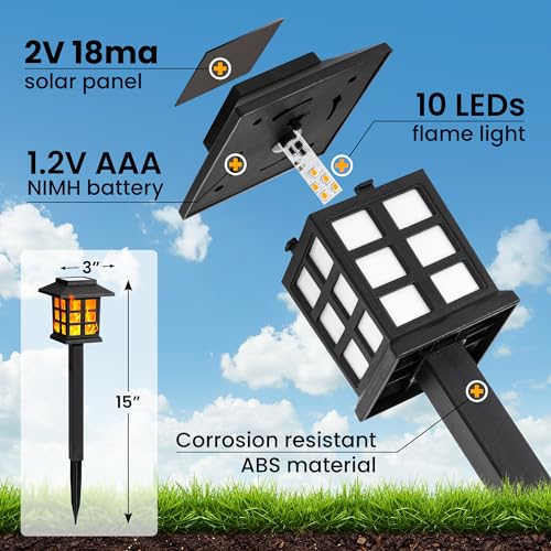 Solar Lights for Outside, 8 Pack Flickering Flame LED, Waterproof Garden Lights P21058