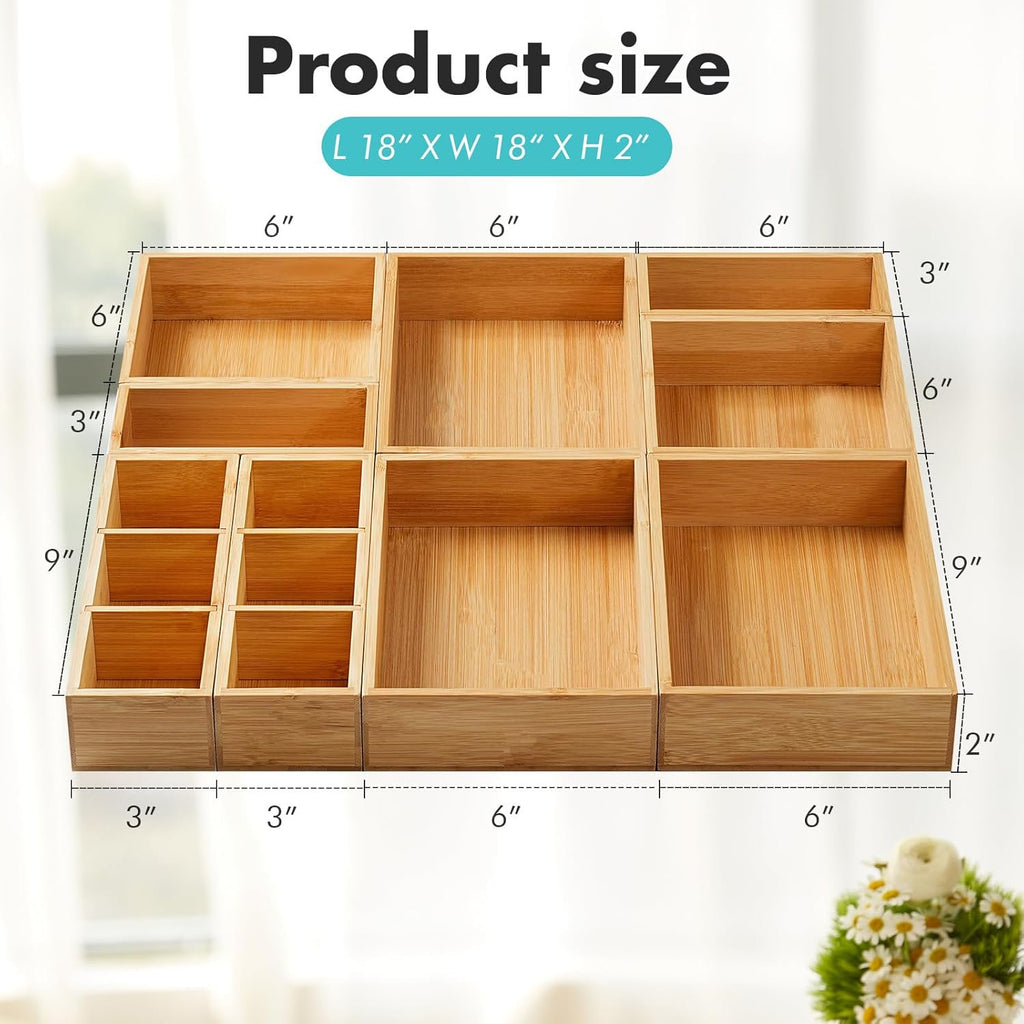 Bamboo Drawer Organizer Set of 9 Storage Bins D8923