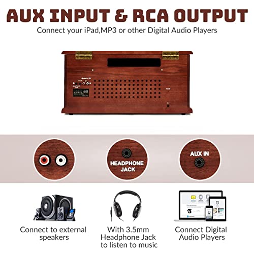 Bluetooth Turntable Record Player with Built-in Speaker, CD, Cassette, FM/AM Radio, USB MP3 Recording S9727