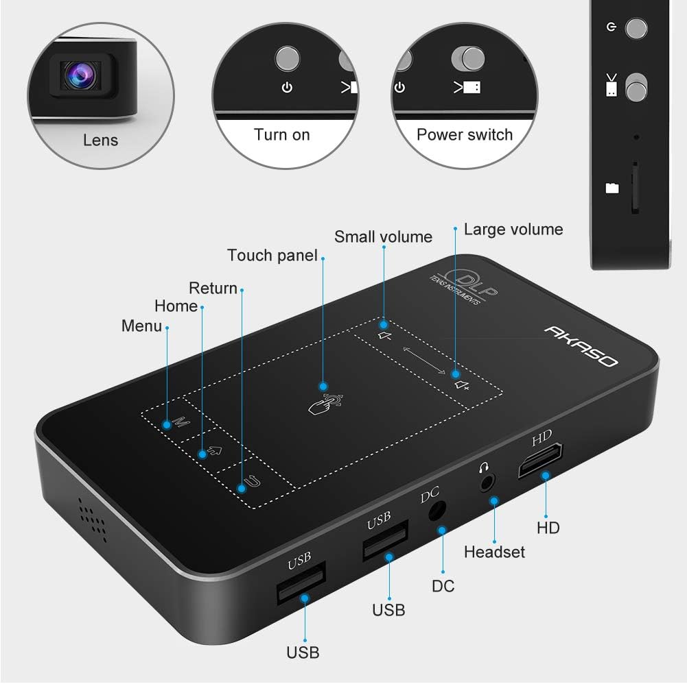 Mini Pocket Pico Projector, 1080P DLP Portable with Android OS, Built-in Battery WiFi & Bluetooth R856789