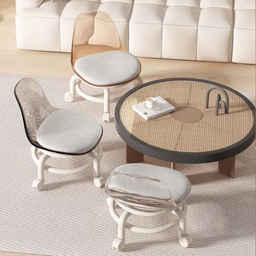 Acrylic Pulley Low Stool with Backrest, 360° Swivel Chair, Caster Wheels, Grey O5728