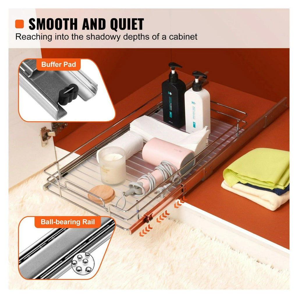 Chrome Steel Pull Out Cabinet Organizer for Kitchen, Bathroom, Under Sink I981698