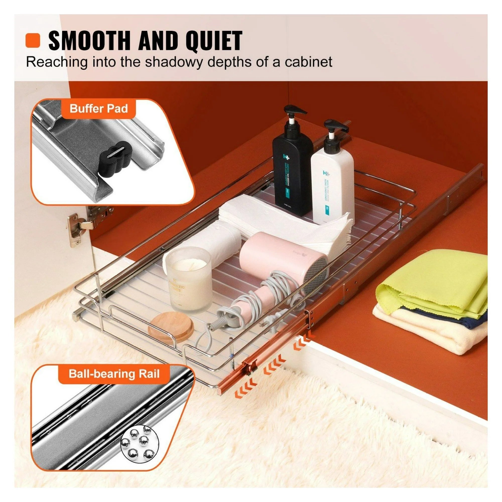 Chrome Steel Pull Out Cabinet Organizer for Kitchen, Bathroom, Under Sink I981698